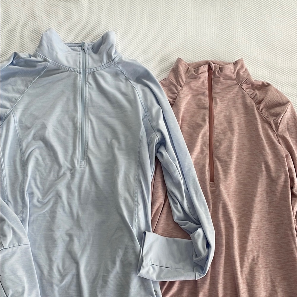 Pair Light Blue and Pink Quarter-Zip Pullovers -Large